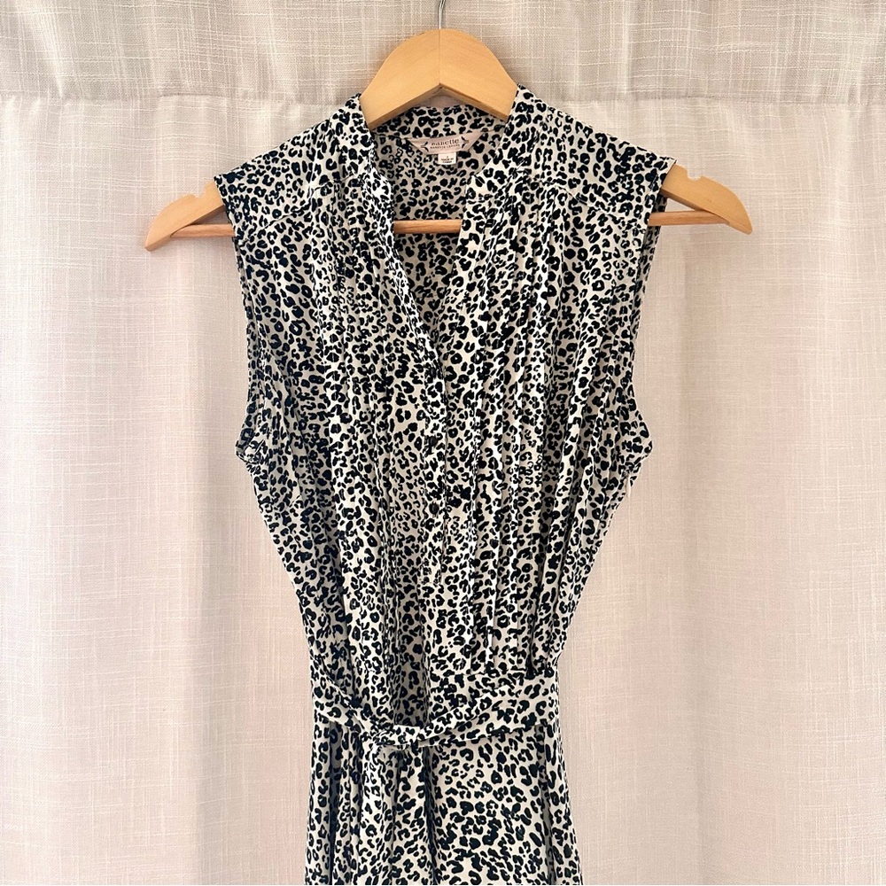 Nanette Black and White Animal Print A-Line Button Up Shirt Dress Glam Boho Chic